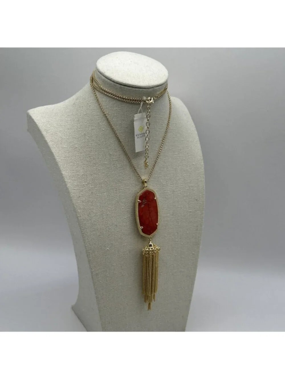 Kendra Scott Rayne Long Pendant Necklace in Bright Red Gold Plated New NWT Boho